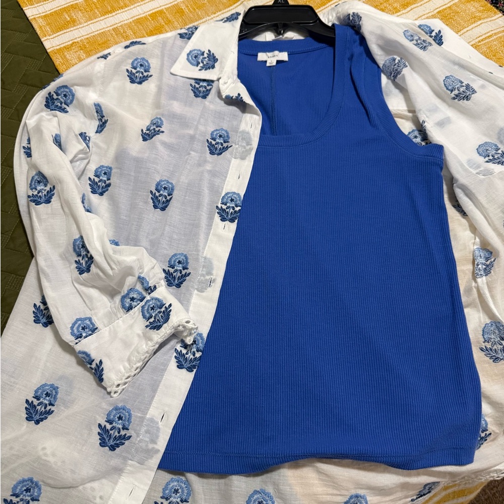 Blue Tank Top with White Floral Shirt
